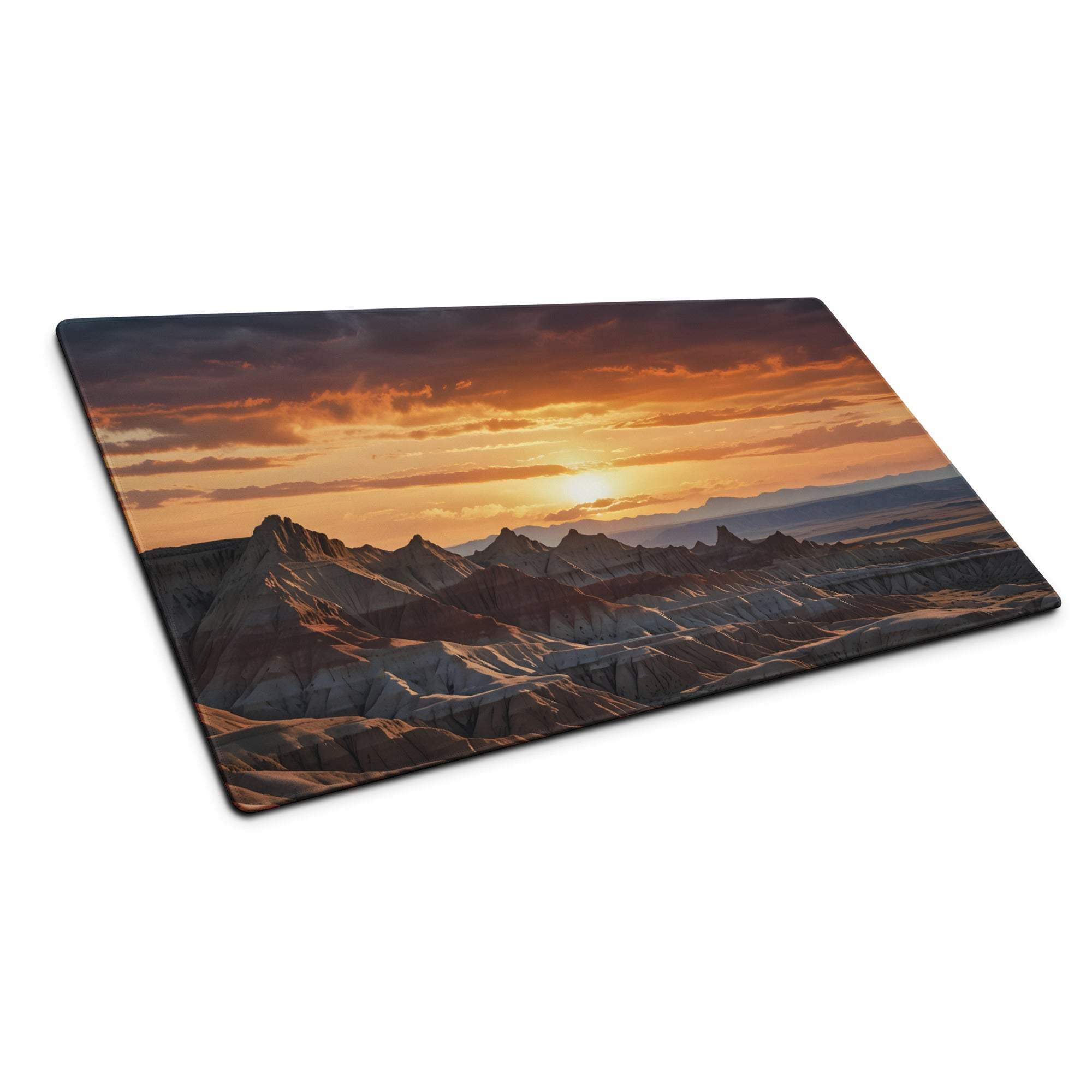 Desert sunset rectangular glass cutting board with orange hues and non-slip base