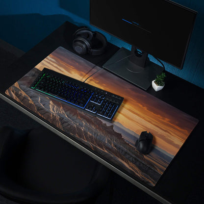 Desert Sunset large gaming mouse pad with non-slip base and stitched edges