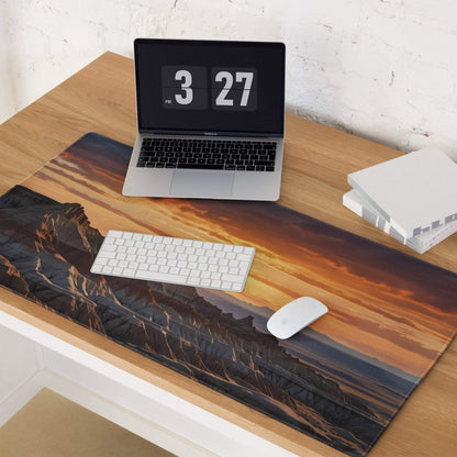 Desert Sunset large gaming mouse pad with vivid rocky sunset design
