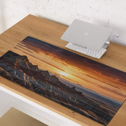 Desert Sunset large gaming mouse pad with vivid mountain sunset print