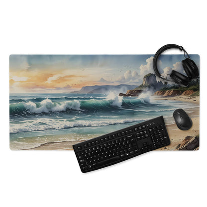 Vibrant ocean sunset watercolor gaming mousepad with non-slip backing