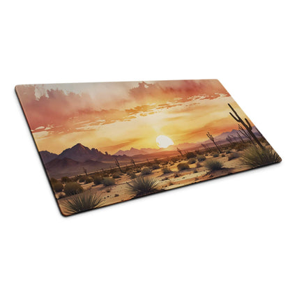Desert sunset vibe large gaming mouse pad with cacti, mountains, orange skies