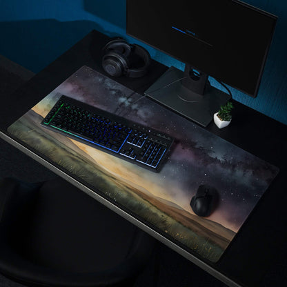 Atmospheric Night Sky gaming mouse pad with starry aurora landscape