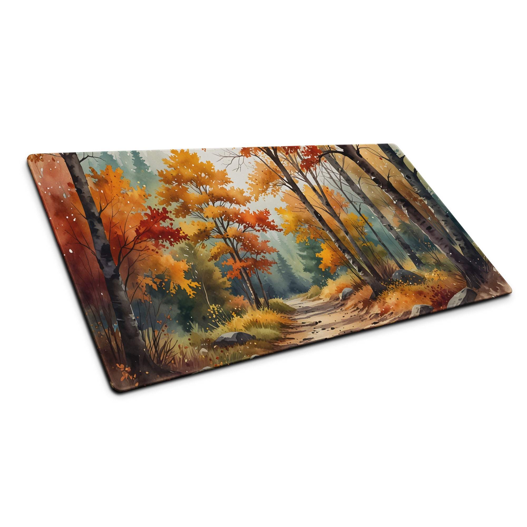 Autumn forest watercolor on large rectangular gaming mouse pad with non-slip base