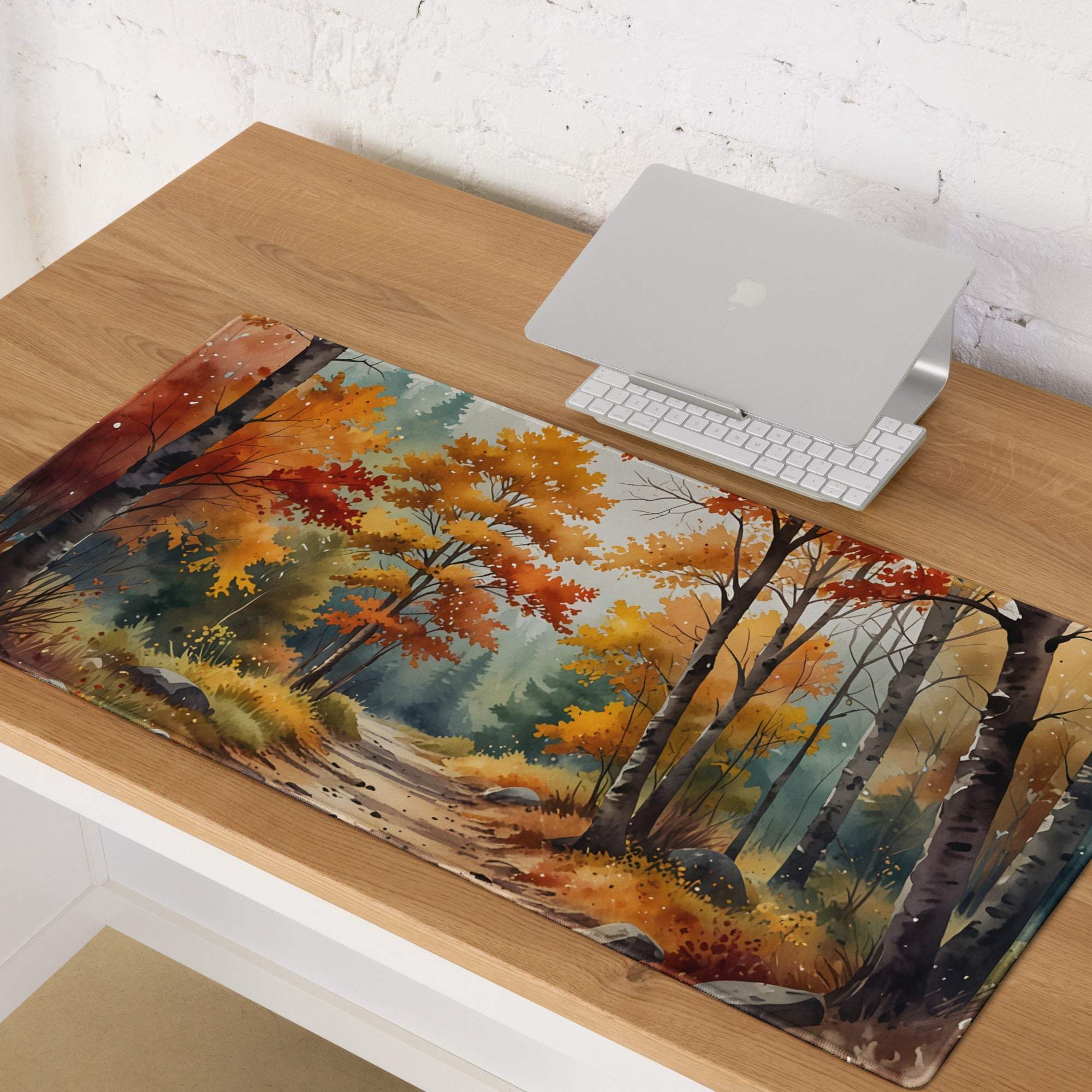 Autumn Forest watercolor gaming mouse pad with non-slip base