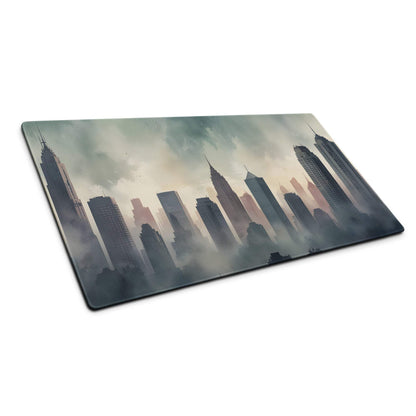 Epic moody urban skyline large gaming mouse pad with watercolor cityscape
