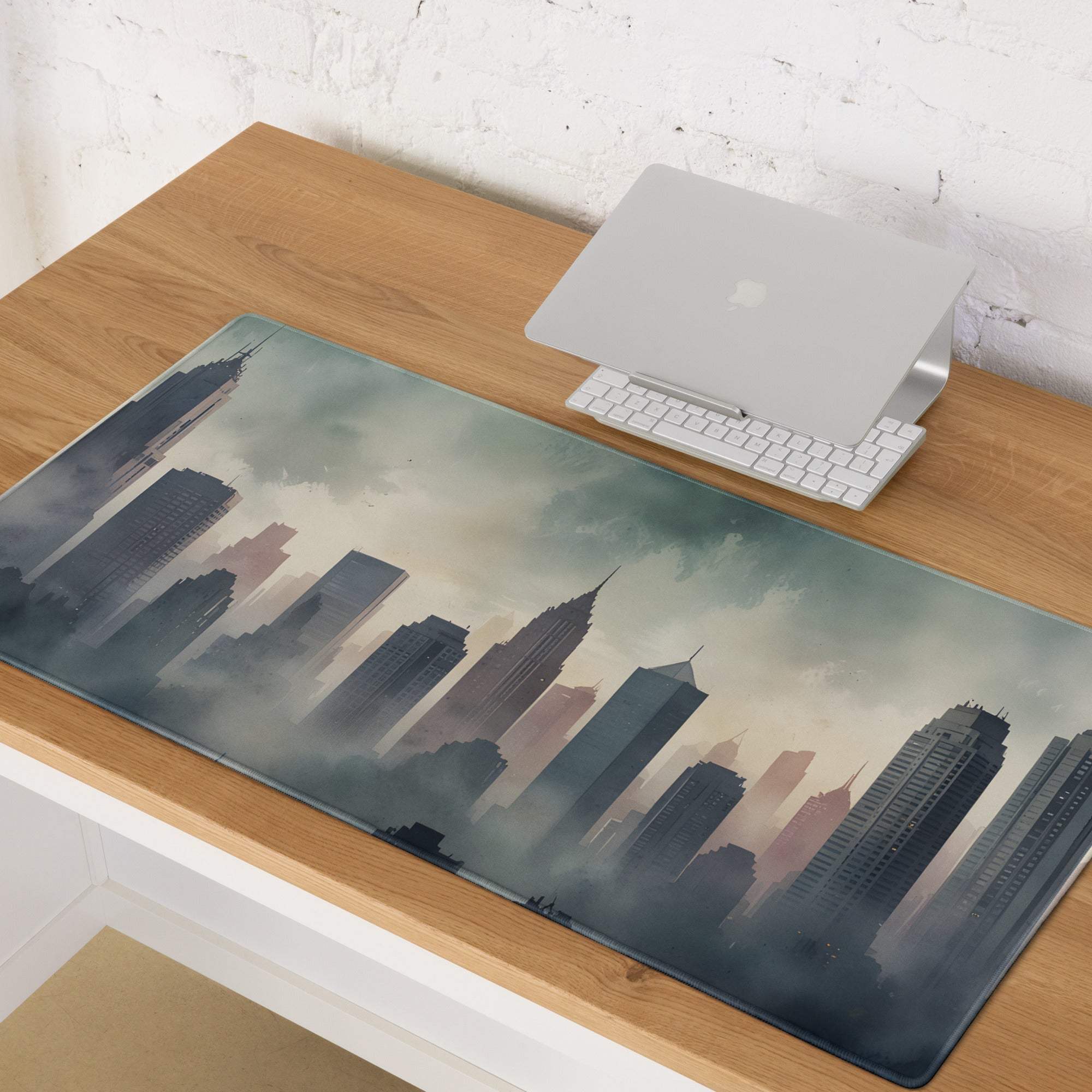 Epic moody urban skyline large gaming mousepad with non-slip base