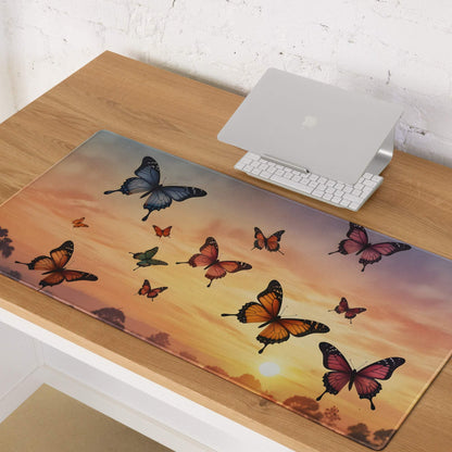 Sunset butterflies gaming mouse pad with vibrant orange pink blue green design
