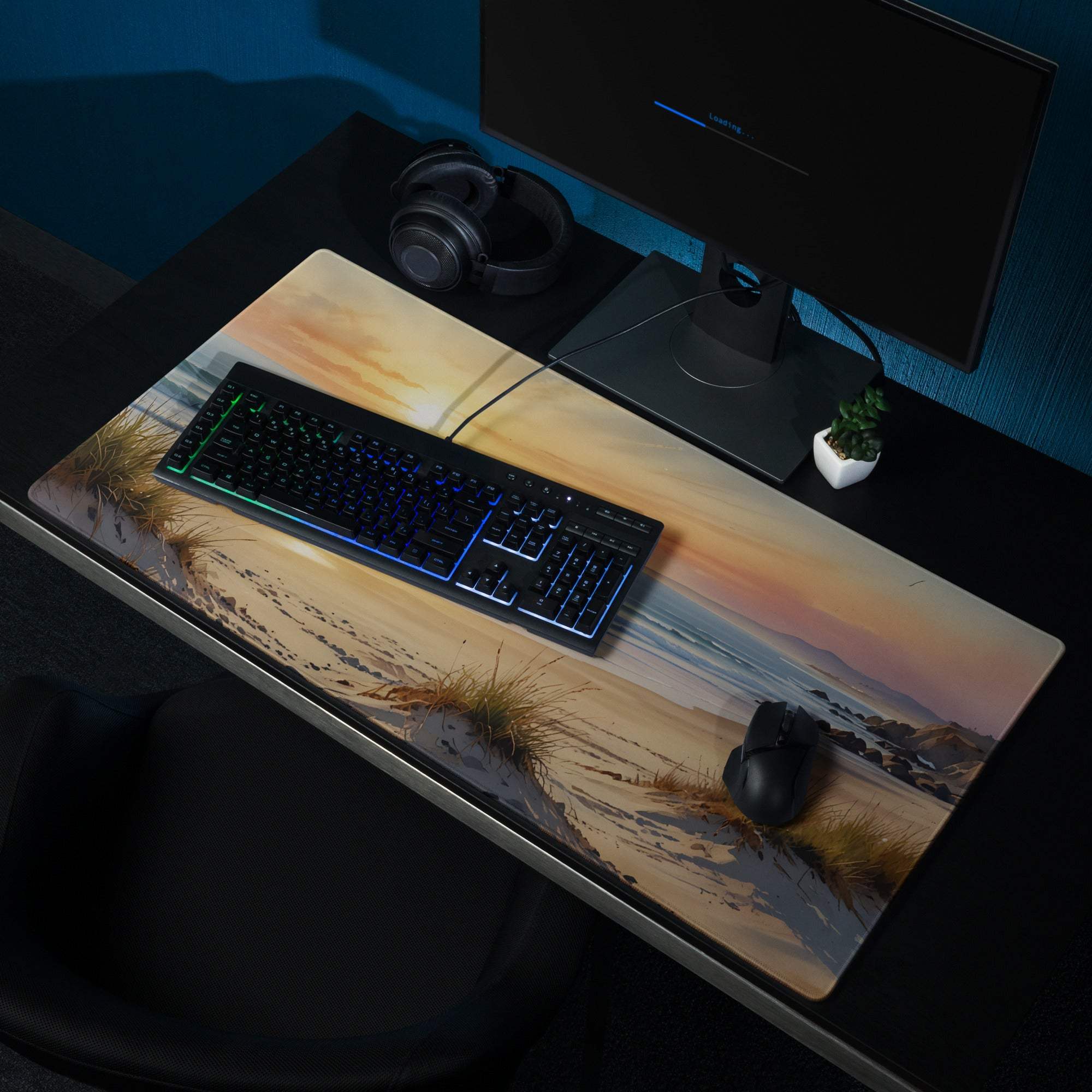 Beige orange coastal sunset beach gaming mousepad textured non-slip backing