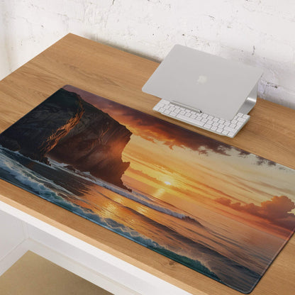 Scenic warm sunset ocean cliff gaming mouse pad with large non-slip surface