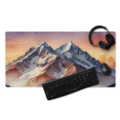 Epic Mountain Sunrise gaming mouse pad with vibrant sunset mountains