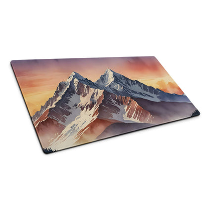 Epic Mountain Sunrise rectangular glass cutting board with watercolor peaks