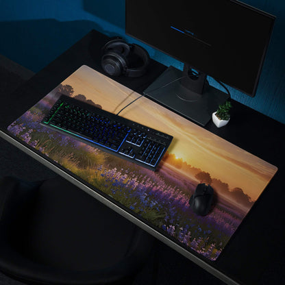 Tranquil sunrise lavender field gaming mouse pad with sunset view