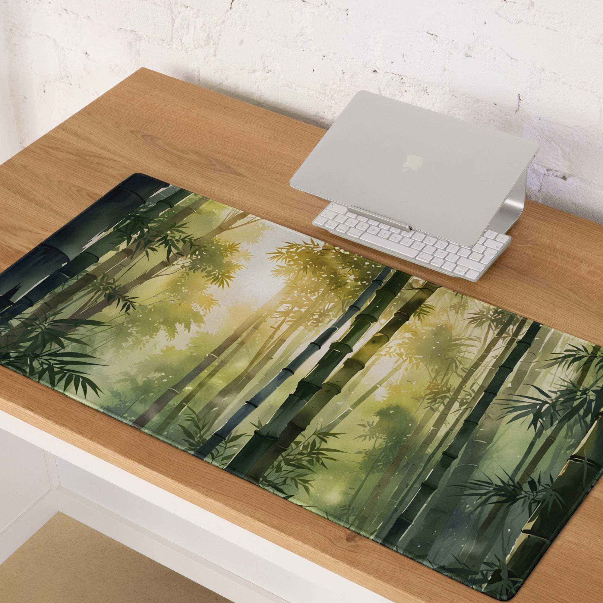 Nature inspired bamboo landscape gaming mouse pad with ethereal glow