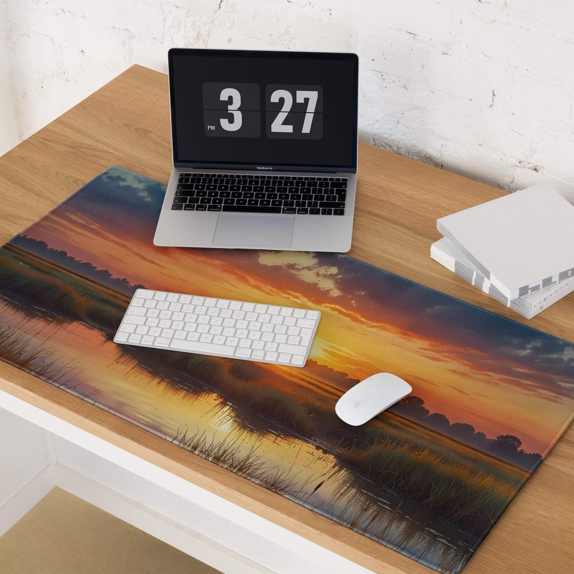 Large sunset over water gaming mouse pad with non-slip surface
