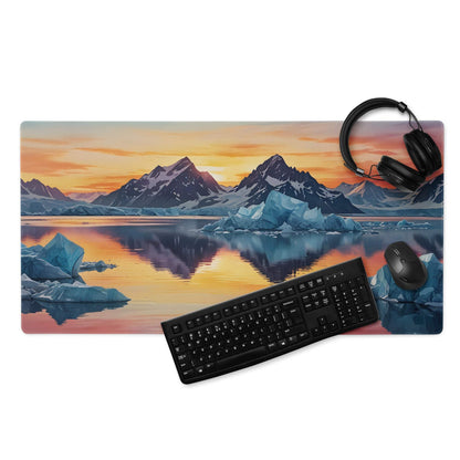 Premium vibrant ice mountain sunset gaming mousepad with non-slip base