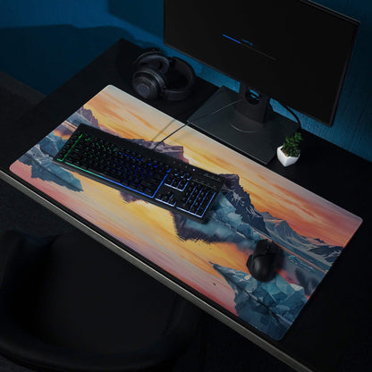 Premium vibrant ice mountain sunset gaming mouse pad with non-slip base