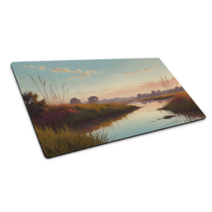 Serene sunset river landscape on large non-slip gaming mouse pad