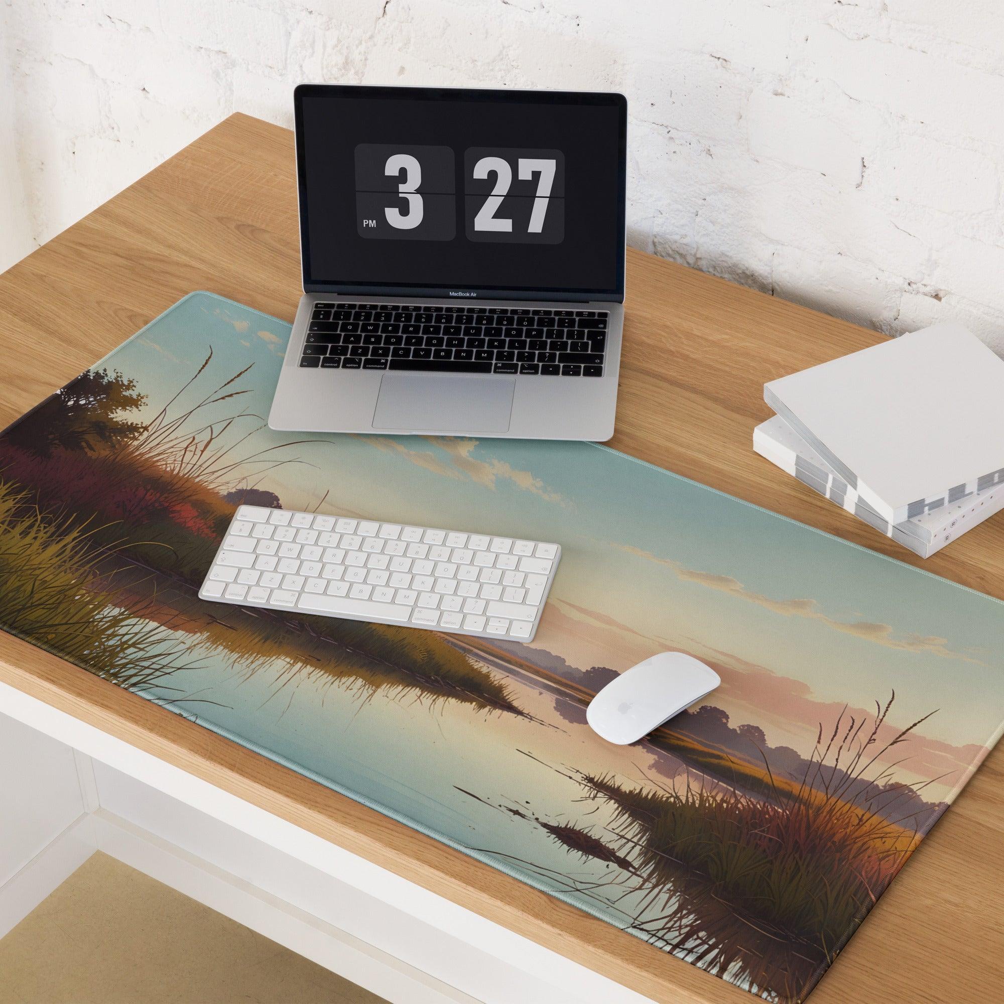Serene sunset river landscape gaming mouse pad with non-slip base