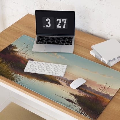 Serene sunset river landscape gaming mouse pad with non-slip base