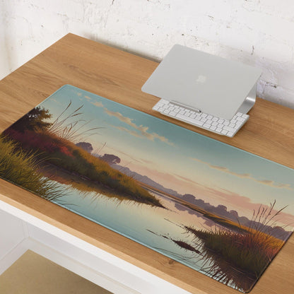 Serene sunset river landscape gaming mouse pad with non-slip base