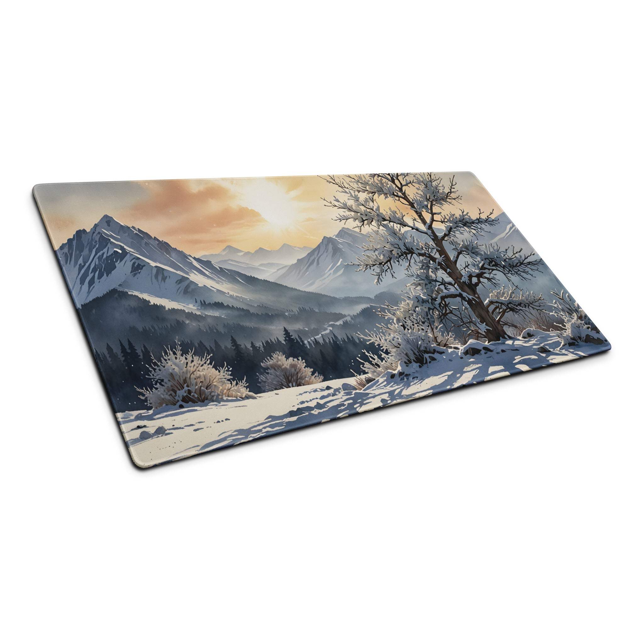 Winter sunrise mountain landscape glass cutting board with snow peaks