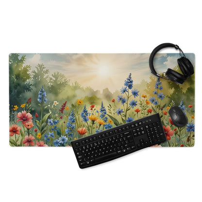 Sunrise Meadow floral gaming mouse pad with watercolor wildflowers