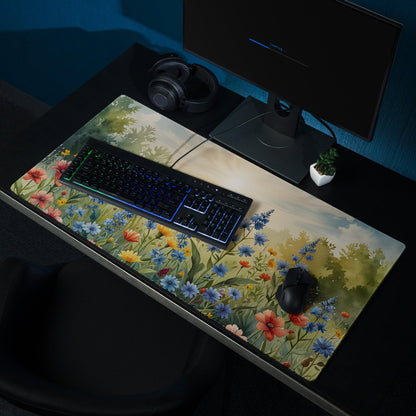 Sunrise Meadow floral gaming mouse pad with vibrant flowers and non-slip backing