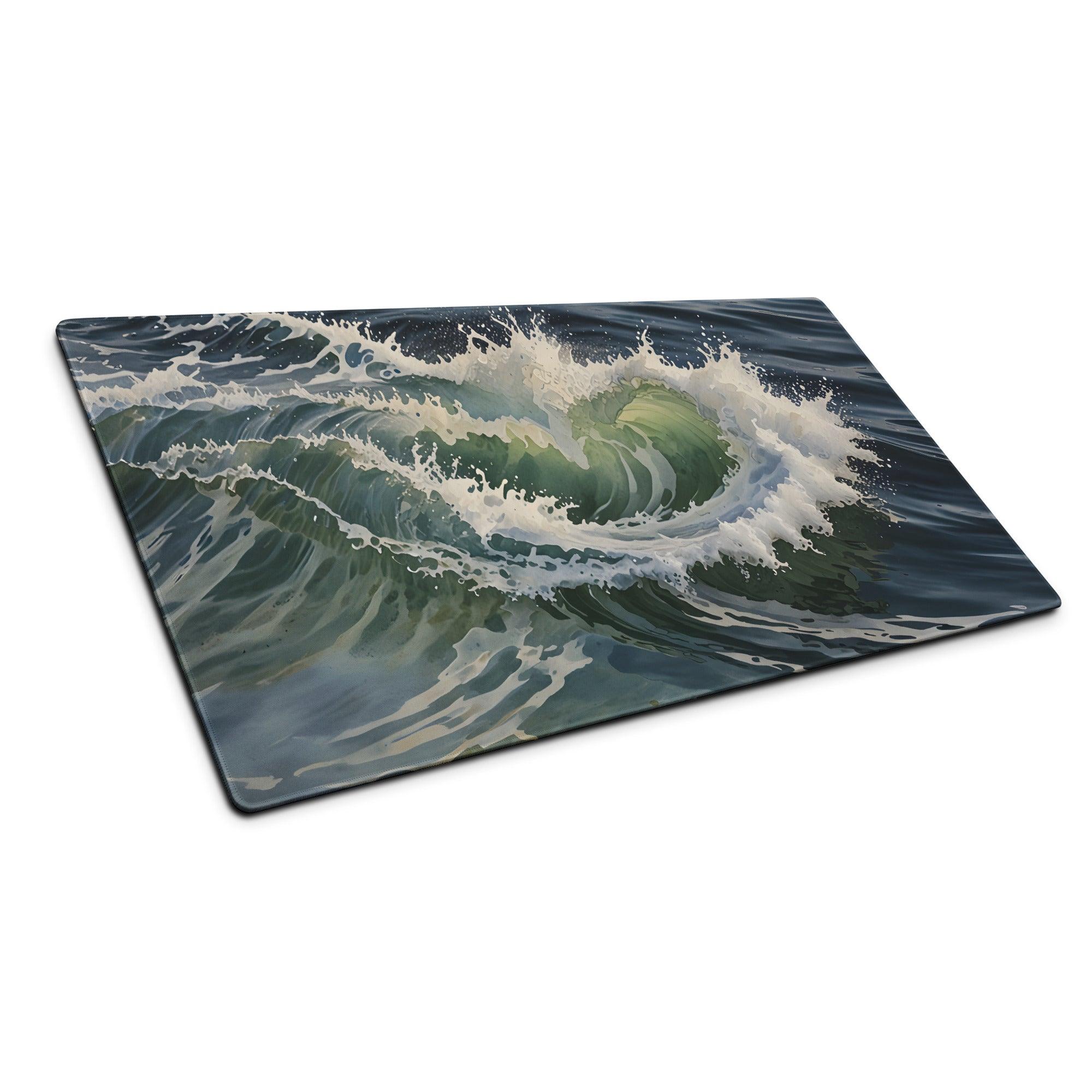 Dynamic ocean wave large non-slip gaming mouse pad in deep blue