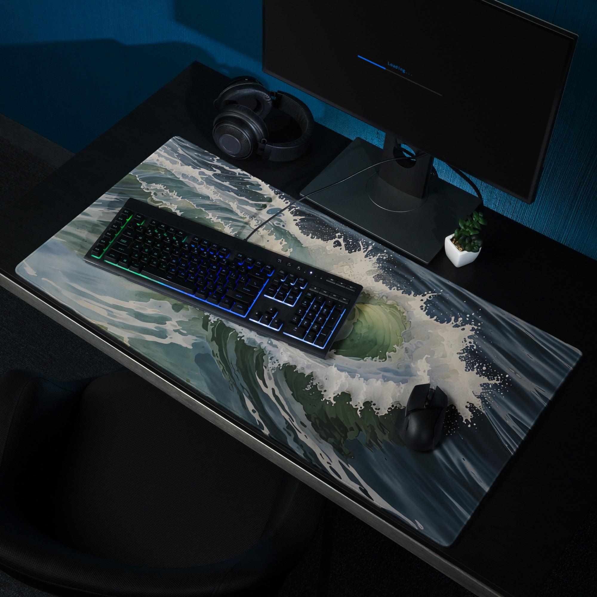 Dynamic Ocean Wave gaming mousepad with Hokusai Great Wave print