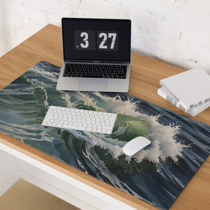 Dynamic ocean wave gaming mouse pad with crashing deep green waves and white foam