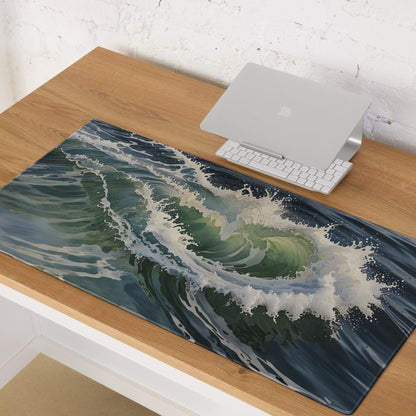 Dynamic Ocean Wave large non-slip gaming mouse pad in deep blue