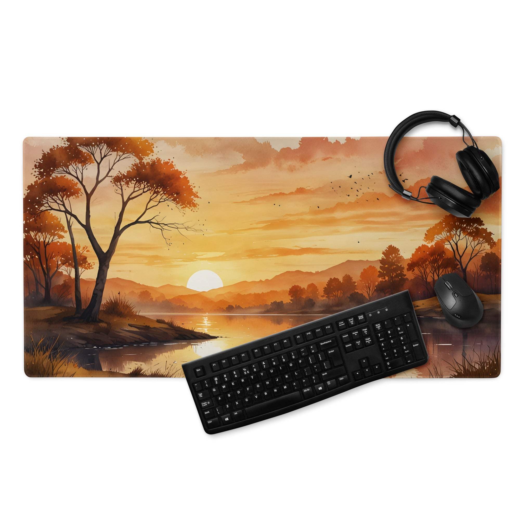 Large warm sunset landscape gaming mouse pad with non-slip bottom