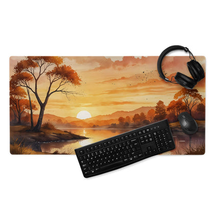 Large warm sunset landscape gaming mouse pad with non-slip bottom
