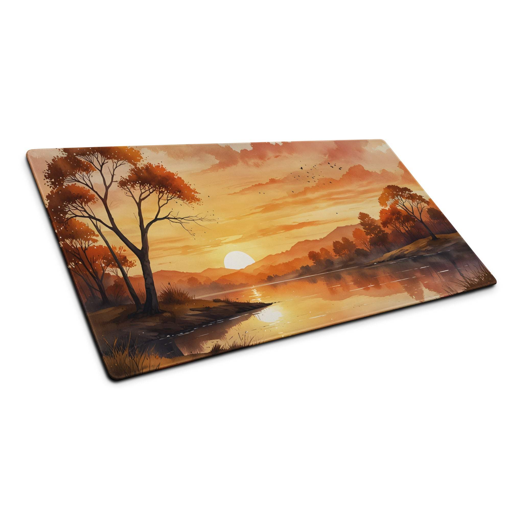 Large warm sunset landscape gaming mouse pad with non-slip bottom