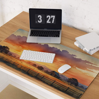 Warm sunset rural landscape large gaming mouse pad with non-slip backing