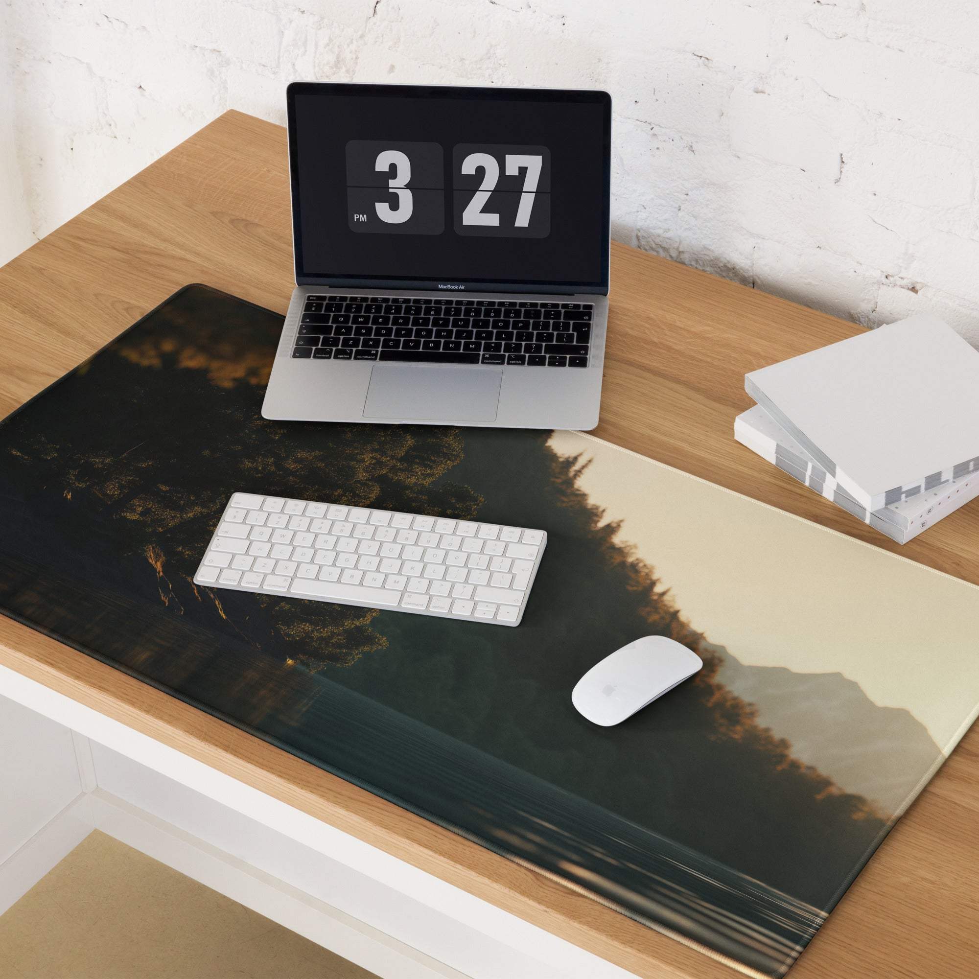 Premium large gaming mouse pad with serene dark green landscape design