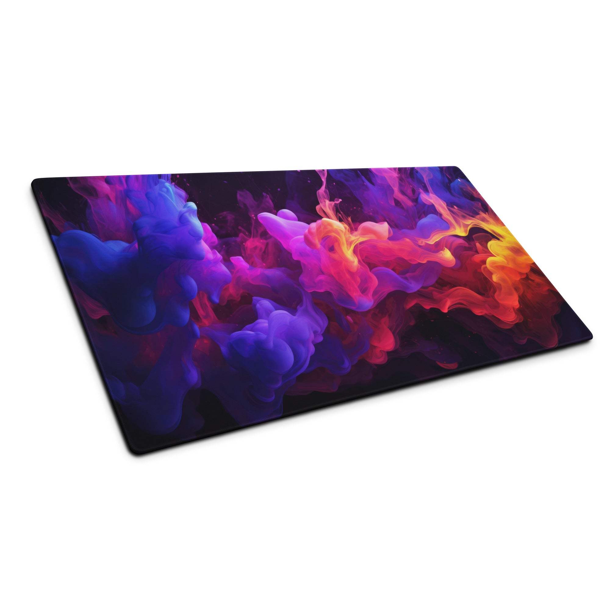 Vibrant nebula smoke abstract gaming mouse pad with ink-blot design