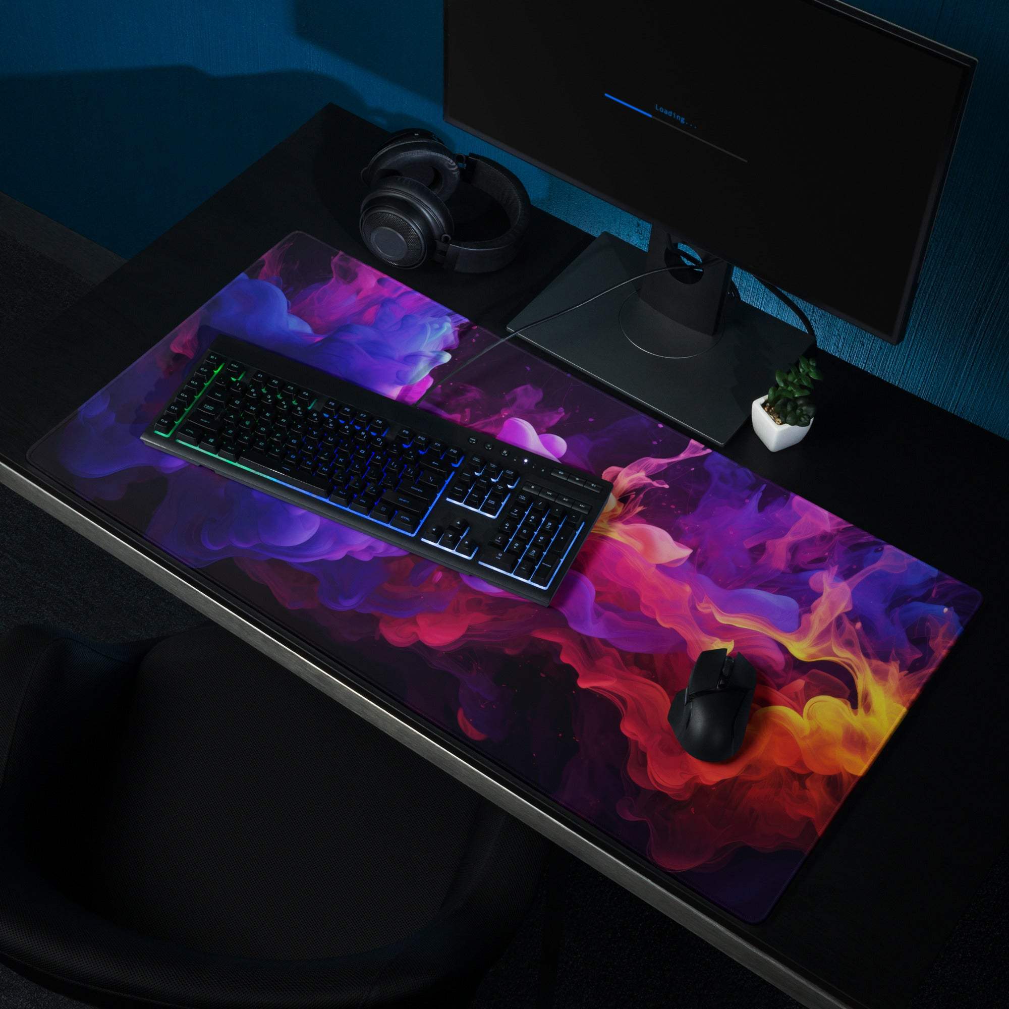 Vibrant nebula smoke pattern large gaming mouse pad with non-slip base