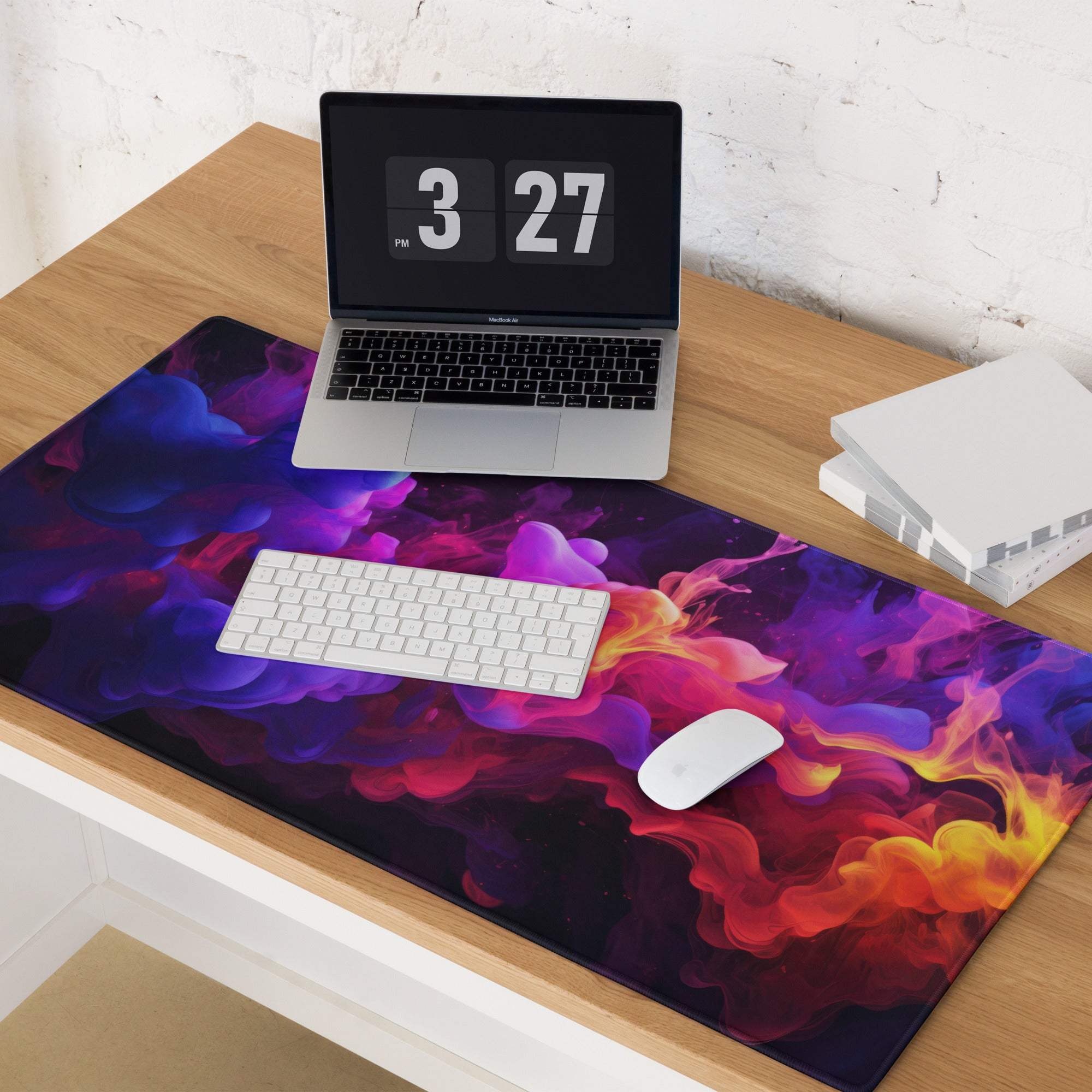 Vibrant nebula smoke abstract gaming mouse pad with non-slip base