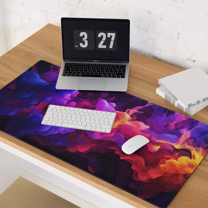 Vibrant nebula smoke abstract gaming mouse pad with non-slip base