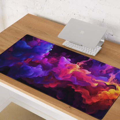 Vibrant nebula smoke abstract gaming mouse pad with non-slip base