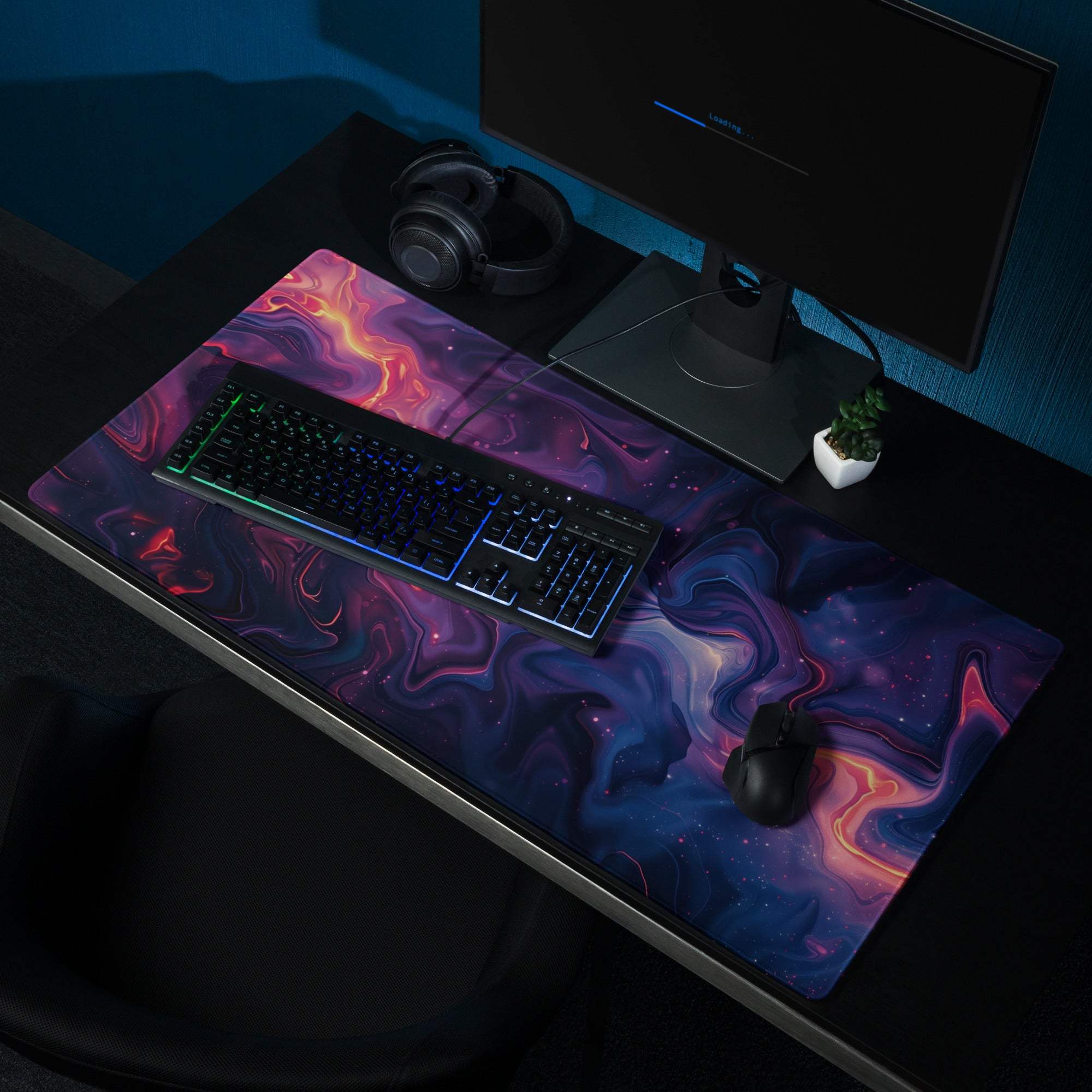 Vibrant abstract nebula gaming mouse pad large size with non-slip base