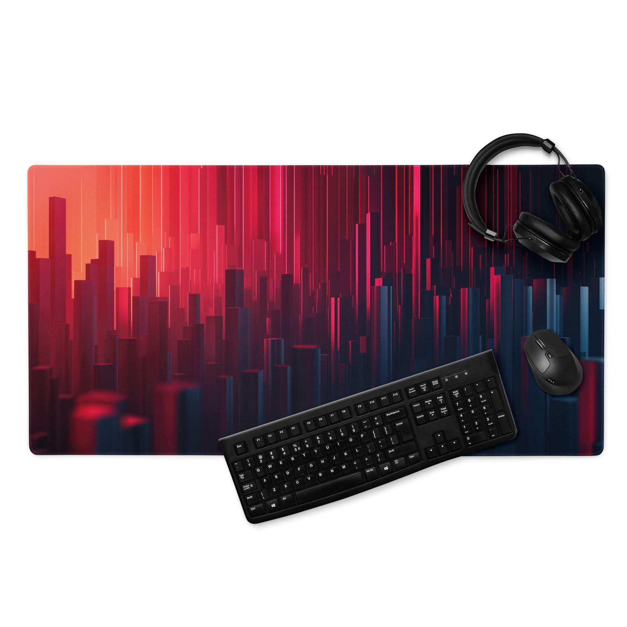 Cyberpunk neon city gradient gaming mouse pad red blue design