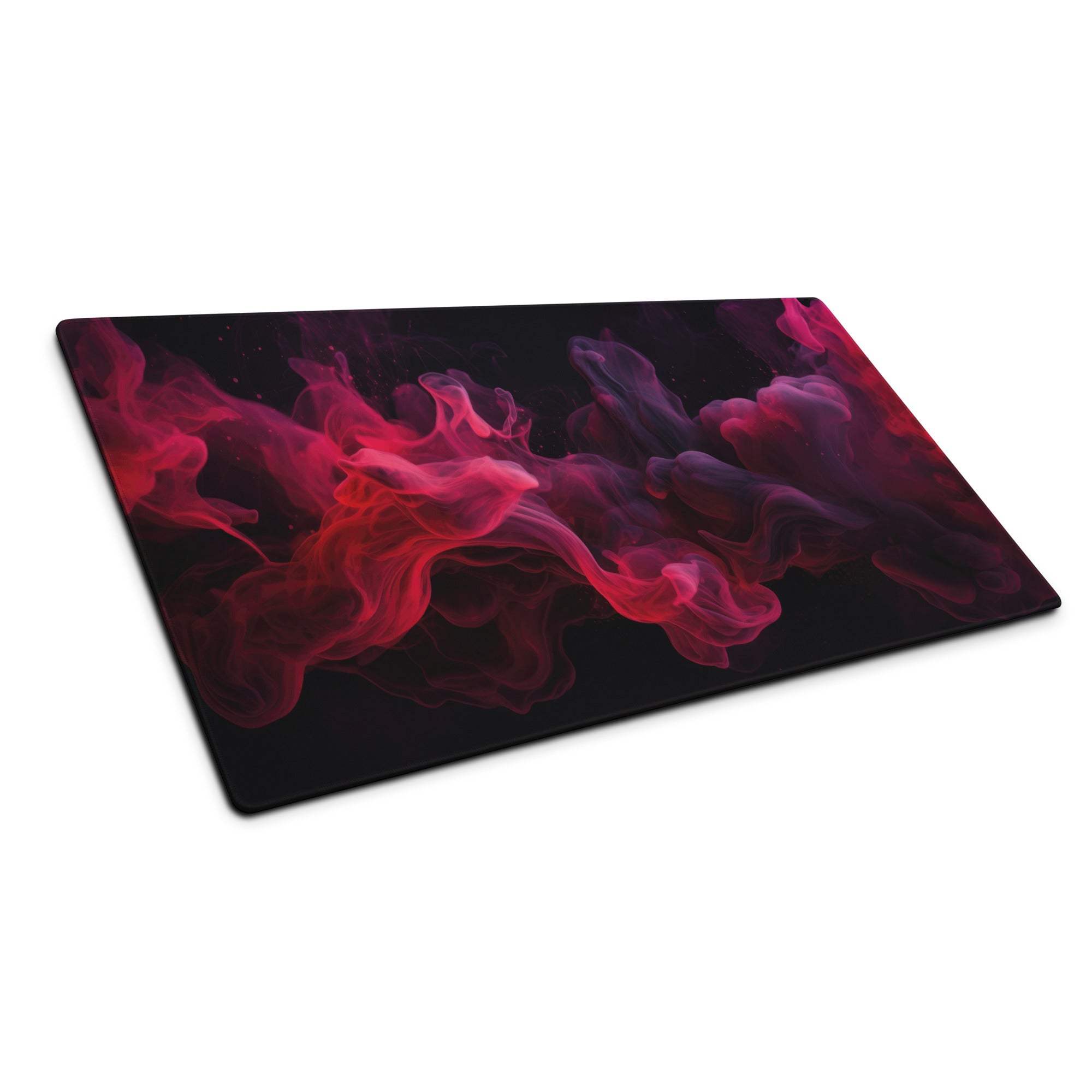 Premium ultra wide gaming mouse pad with vivid red purple smoke on black