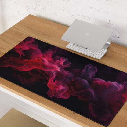Premium ultra wide gaming mouse pad with vivid red pink smoke on black