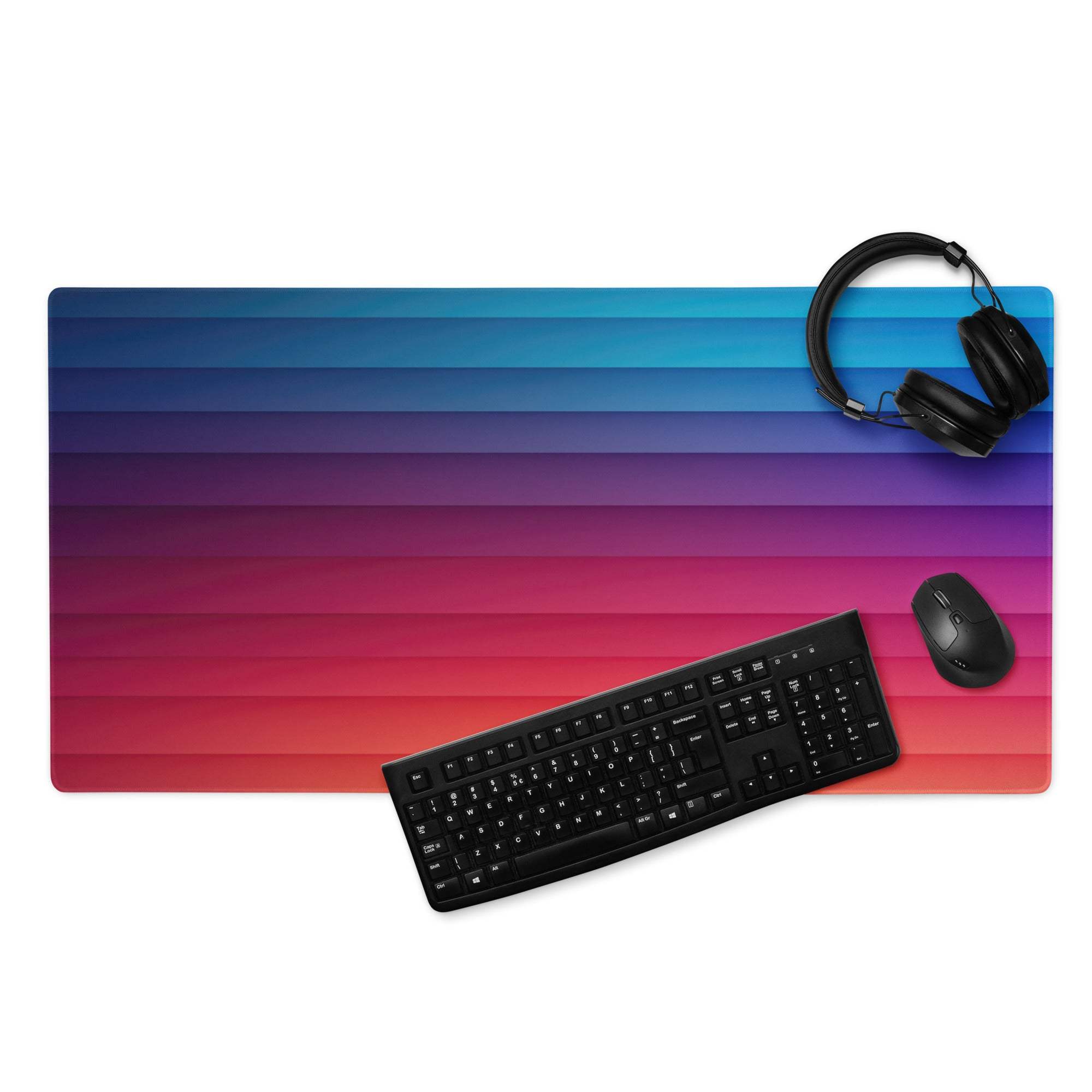 Vibrant gradient rainbow gaming mouse pad with blue to purple red stripes