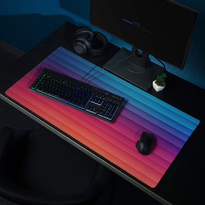 Professional gradient rainbow gaming mouse pad with large size, non-slip base, ribbed texture, vibrant stripes