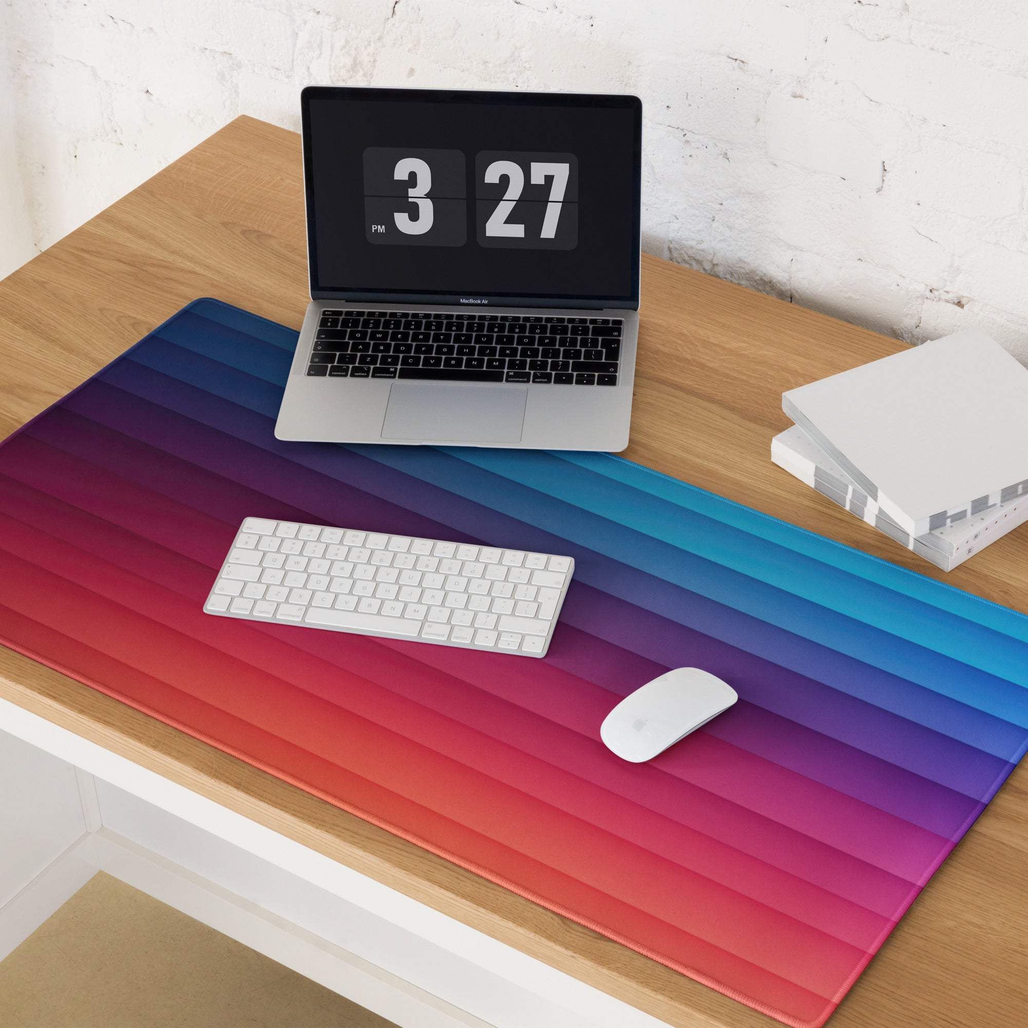 Professional gradient rainbow gaming mouse pad with large size, non-slip base, and rainbow stripes