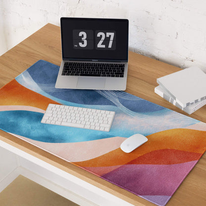 Vibrant abstract waves gaming mouse pad large non-slip base stitched edges